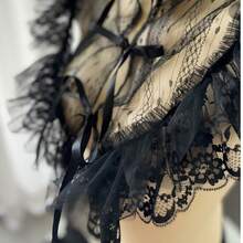 1 chiếc áo kiểu Gothic cổ ren xếp ly có thể tháo rời với thiết kế cánh đen, đa năng cho trang phục thường ngày, cosplay, tiệc tùng. - màu đen - Xem 8