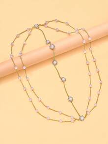 1pc New Multilayer Faux Pearl Hair Chain, European And American Fashion Stage Performance Floral Headdress Hair Accessory, Headpiece,Summer,Holiday,Travel - Gold - View 6