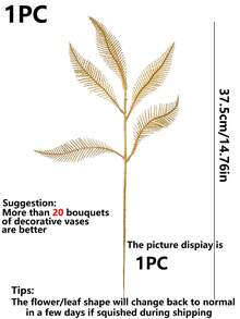1/3/6pcs Gold Artificial Leaf Sticks Fake Plants Golden Plastic Leaf Fake Rose Leaves Faux Plant Bushes Artificial Plants For Indoor Outdoor Home Hotel Party Wedding Decoration Table Centerpieces DIY Crafts - Gold - View 2