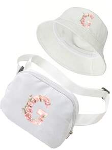 Women's Fashionable Outdoor Waist Pack, White Sun Hat Features A Unique Pink Rose Design And Lettering. Running Waist Bag, Women's Crossbody Chest Bag With Adjustable Shoulder Strap, Suitable For Daily Use, Outdoors,Travel Essential - Multicolor - View 13