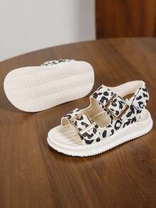 1 双新款幼儿豹纹露趾凉鞋，时尚百搭的婴儿学步鞋，男女通用休闲鞋 - 米色 - 查看 5