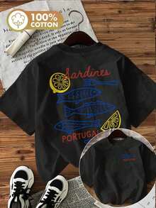 [Double-Sided Print]Summer Casual Women's Top, Hand-Painted Style, Sardines, Lemon, Sardines PORTUGAL Print, Round Neck, Pure Cotton Short-Sleeve T-Shirt[LingK]Summer Outfits For Women 3Z4T - 黑色 - 查看 12