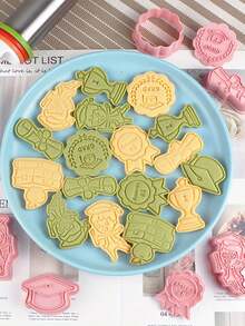 Set de 8 cortadores de galletas de graduación, incluye medalla, trofeo, insignia, certificado, birrete de graduación y formas de personajes de dibujos animados, moldes para galletas estilo prensa DIY, regalo de graduación, herramienta de cocina para hornear, adecuado para eventos escolares y fiestas temáticas - Multicolor - Ver 7