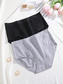 2 chiếc quần lót nữ cạp cao bằng cotton, kiểu dáng tối giản, thoải mái. - Nhiều màu - Xem 3