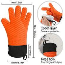 Guantes de Silicona Resistentes al Calor Manoplas para Barbacoa y Garras de Carne y Cepillo Manoplas de Horno Impermeables Antideslizantes con Protección de Antebrazo Extendida Capa Interna de Algodón para Barbacoa Cocinar Hornear - Naranja negro - Ver 5