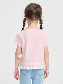 Balabala 女童夏季短袖T恤，荷叶边下摆，精致刺绣圆领上衣，新品上市 - 白紅色 - 查看 3