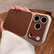 1个新款时尚荔枝纹皮革质感大窗口手机壳，兼容 17 Pro Max、17 Pro、16 Pro Max、15、14 Pro、13、12 Pro、17，带摄像头保护，磨砂软壳防摔保护壳 - 深棕色 - 查看 1