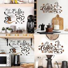 1pc "Coffee Time" Themed Wall Decal,Creative Coffee Cup Coffee Bean Sticker Ideal For Coffee Bar Decor , Removable, Waterproof Vinyl Material , Suitable For Home Wall Decoration In Kitchens, Living Rooms, Offices, And More - Multicolor - View 1