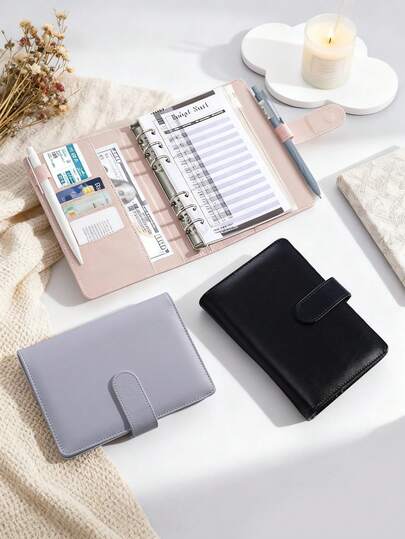Sổ tay bìa rời kiểu Macaron A6, giấy dày, phù hợp cho cả nam và nữ, kích thước 5.51" x 7.48", sổ nhỏ bằng da, tuyệt vời cho du lịch, công việc, học tập, bìa mềm hình chữ U bằng da, sổ tay bìa rời dày dặn cổ điển, có các màu tím, hồng và đen, hoàn hảo cho sinh viên đại học và trung học, người đi làm, món quà tuyệt vời cho phụ nữ.