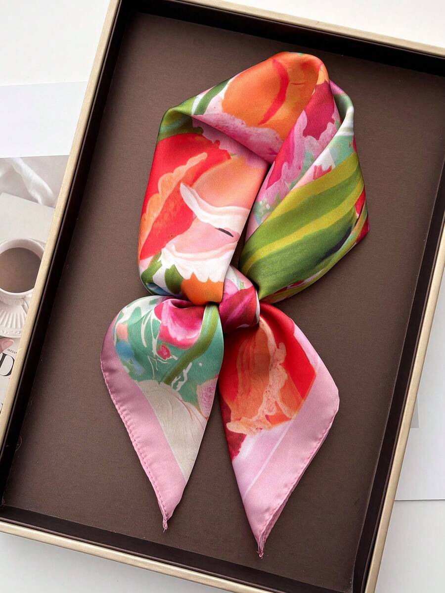 1pc Women's Summer Headscarf, Solid Color Square Scarf/Shawl 70x70cm,Beach,Holiday - Pink - View 1