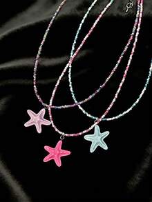 Dây chuyền hình sao biển Dopamine và hạt cườm phong cách kỳ nghỉ hè bên bờ biển, vòng cổ choker đính hạt ngọt ngào và tươi mát dành cho nữ. - sao biển - Xem 8