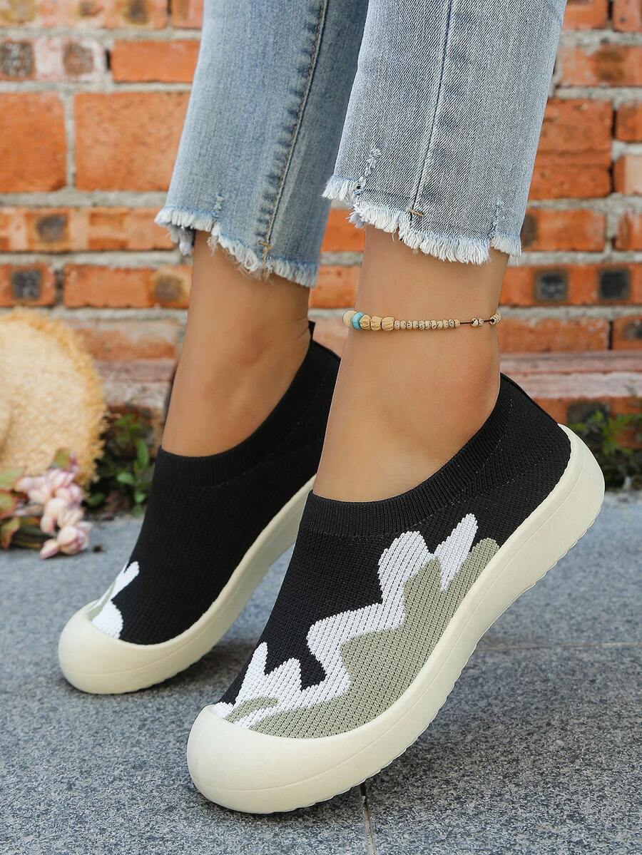 Chaussures décontractées à enfiler asymétriques en patchwork de camouflage, chaussures légères et respirantes pour l'extérieur/les déplacements