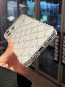 Rhinestone Plaid TPU Phone Case Compatible With IPhone 17, Anti-Drop Protective Cover - Clear - View 6