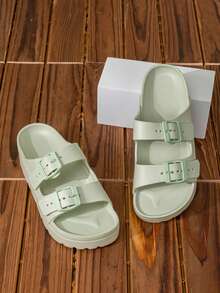 New Fashionable Women Thick Sole Slide Sandals, Non-Slip Soft Strap Outdoor Wear Durable Shock-Absorbing Comfortable Sandals - Green - View 8