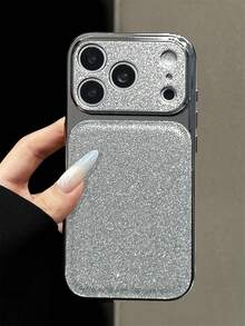 Funda de teléfono suave de unicolor brillante y con purpurina, de lujo y sencilla, compatible con iPhone 17 Pro Max, 17 Pro, 17, 16 Pro Max, 16 Pro, 16, 15 Pro Max, 15 Pro, 14 Pro Max, 14 Pro, con protección para la cámara y resistente a golpes - Plateado - Ver 2