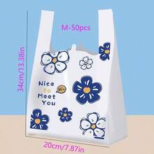50 túi tote in hình, họa tiết hoa màu xanh dương, túi quà nhỏ họa tiết hoa màu xanh dương, túi tank top hoạt hình, túi mua sắm dày dặn, túi tote tái sử dụng cho siêu thị, túi đóng gói, túi đóng gói bằng nhựa, túi đựng trang sức, túi bán lẻ thực phẩm dùng một lần có thể tái sử dụng, thích hợp cho siêu thị, nhà hàng và sử dụng hàng ngày, thích hợp làm quà tặng Ngày của Mẹ. - Nhiều màu - Xem 11