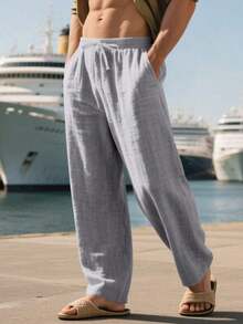 Men's Breathable Linen Loose Casual Sports Pants, Suitable Beach, Spring/Summer - Light Grey - View 3