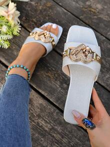 Women's Casual Flat Pure Metal Beach & Home Slippers - Silver - View 4