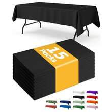 Black Plastic Table Cloth Rectangle Table 15 Pack 54''*108'' Tablecloth for 6ft Tables Table Cloth for Disposable Use Table Cover for Holiday Party Gathering - Negro - Ver 7