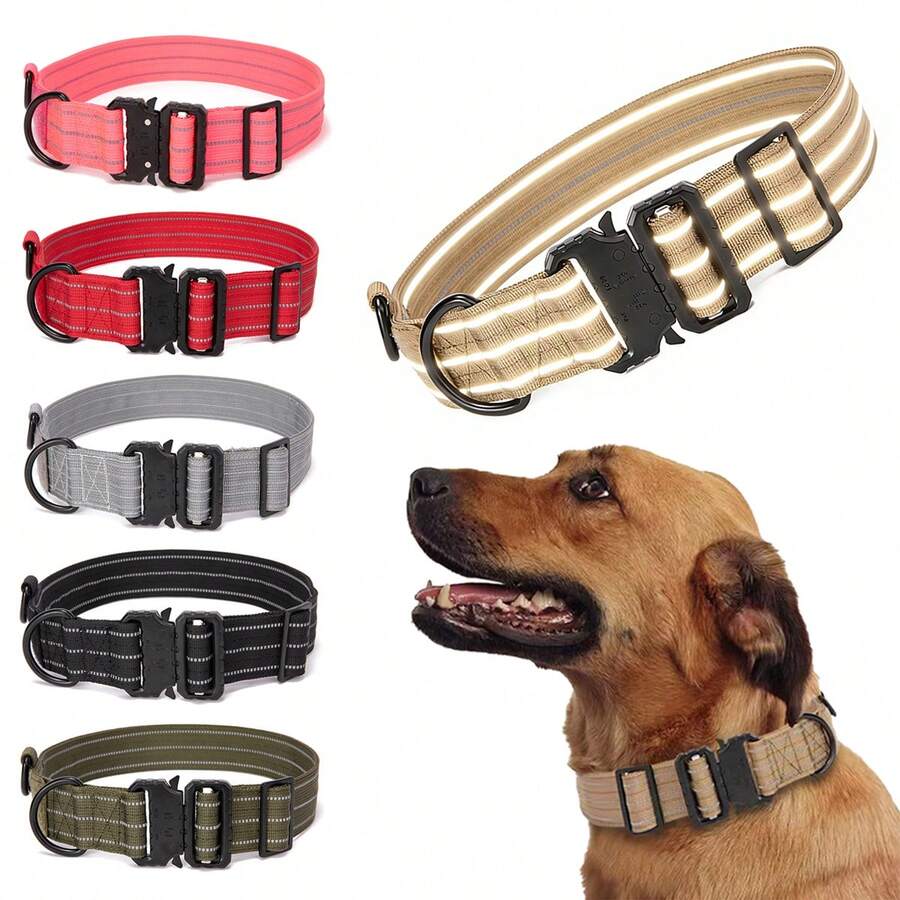 Reflective Tactical Training Dog Collar, Adjustable Large Dog Neck Strap, Thick Nylon Dog Collar, Quick Release - Multicolor - View 1