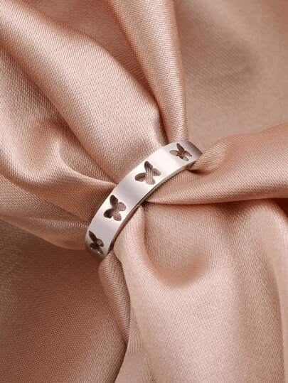 1 pezzo Anello minimalista in acciaio inossidabile a forma di farfalla cava, anello con motivo animale carino e alla moda, regalo commemorativo per gli amici