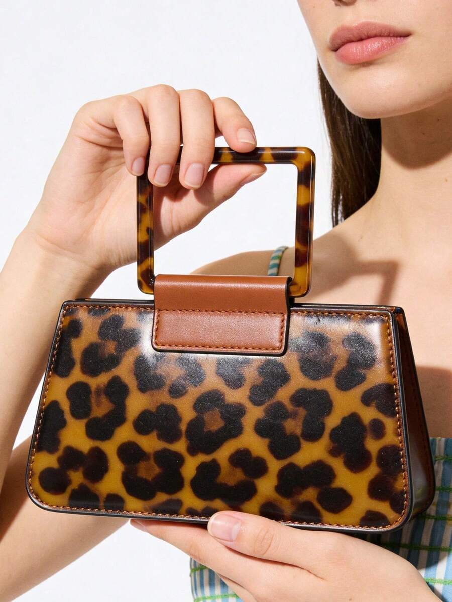 Trapezoidal Diy Decorative Bag Straps, Leopard Print Element Trapezoidal Bag Strap, Imitation Leopard Print Trapezoidal Bag Strap, Flat Resin Handbag Strap, Strong Load-Bearing Capacity Bag Accessories - Hard Hand-Held, Decorative Wallets, Crochet Handbags - Stylish, , Versatile,Suitable For Gift Boxes - A - View 1