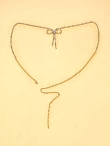 1pc Fashionable Crystal Bow Waist Chain, Body Chain For Women's Party And Occasion Wear - Multicolor - View 6