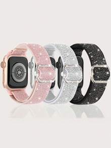 闪亮弹力表带，兼容 38mm 40mm 41mm 42mm 44mm 45mm 46mm 49mm，适合女孩和青少年佩戴。尼龙亮面单圈表带，闪光腕带，兼容 Series 11 10 9 8 7 6 5 4 3 2 1 SE Ultra。 - 彩色 - 查看 12