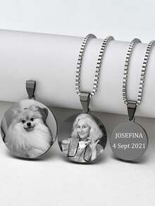 1 chiếc dây chuyền mặt dây chuyền tùy chỉnh, cá nhân hóa với hình ảnh và văn bản bạn tải lên, mặt dây chuyền khắc hai mặt bằng vàng 18K, trang sức chữ ký tùy chỉnh. - Thẻ tròn - Nhiều màu - Xem 4