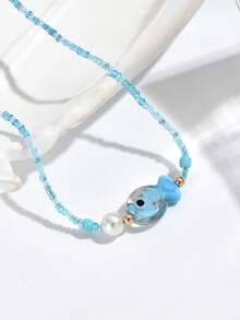 1pc Elegant & Cute Bohemian Ocean Element Ceramic Fish, Starfish, Golden Seashell, Colorful Seed Beads, Rhinestone, Golden Fish Pendant Necklace, Suitable For Beach, Party, Daily Wear, Great Gift For Graduation, School Opening Season. The Mixed Color Seed Beads May Be Different From The Official Image, Which Is A Normal Phenomenon Due To The High-Temperature Ceramic Painting Process. - Multicolor - View 19