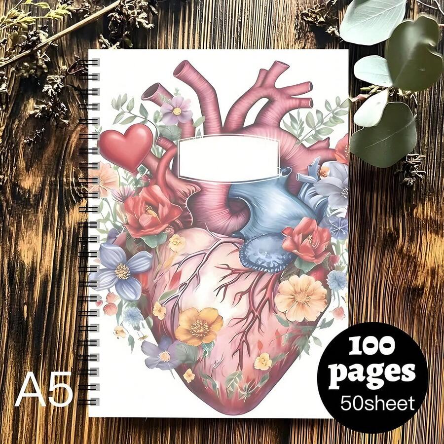 1pc Aesthetic Nurse Care Spiral Notebook Travel Journal, Nursing School Essential Spiral Planner, Nurse Appreciation Gift, Nurse Graduation Notebook, Personal Organizer With Anatomy - A5 - View 1