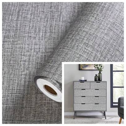 1 Roll Of Grey Linen Patterned Self-Adhesive Wallpaper Tearable Wallpaper, Gray Woven Texture, Waterproof Self-Adhesive Splash Proof Board Design, Easy To Install And Remove, Is An Ideal Choice For Wall Decoration Suitable For Various Scenes Such As Cabinets, Drawers, Shelves, Countertops, Windows, Wall Crafts, Bedside Tables, Doors, TVBackground Walls, Holiday Decorations, Etc., Can Be Freely DIY, 17.7 Inches X 39.3/118.1/196.8 Inches Linen Pattern Self-Adhesive Wallpaper