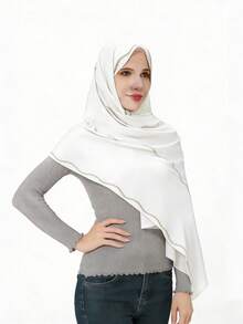 1条休闲星形印花涤纶穆斯林女式头巾，适合所有季节 - 藏蓝色 - 查看 8