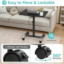 Portable Standing Rolling Desk - 24 Inch Mobile Sit Stand Desk Adjustable Height With Wheels Small Spaces Home Office, Kids Couch Laptop Desks Side End Table, Black - 黑色 - 查看 7