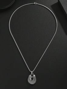 1 pieza Collar con colgante de alas de estilo europeo y americano personalizado, retro de hip-hop y estilo callejero, adecuado para uso diario de hombres y como regalo - Plata antigua - Ver 4