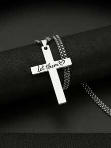 suteyi Inspirational "Make Them Love Me" Cross Necklace, Faith-Themed Jewelry Gift, Durable Stainless Steel For Men - Multicolor - View 3