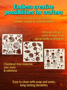 12件套贝壳和水母镂空模板，可重复使用，适用于墙面、陶瓷、织物、纸张、计划本、卡片、文具、海洋主题喷漆、印章、遮蔽工具 - 貝殼海洋 - 查看 7