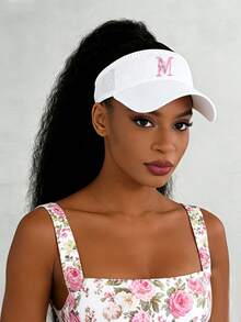1 pezzo Cappello da baseball regolabile da donna con stampa floreale e lettera, adatto per vacanze al mare, attività all'aperto e feste, estate - Bianco - Visualizzare 5