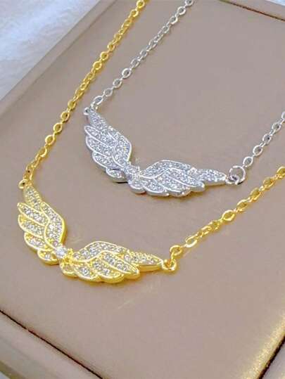 1 pieza Colgante de collar con alas de ángel de acero inoxidable, diseño versátil de lujo y casual, adecuado para hombres y mujeres, regalo de joyería para primavera/verano