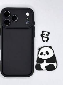 1个多巴胺阶梯框架创意可爱熊猫手机壳，兼容 16/17 Pro Max，全包防震保护套，简约设计，卡通风格，完美保护您的手机，兼容荣耀X7/三星A56 5G/Smart 8/Hot 40/传音Spark 30C/Spark Go 2024/Note 14 5G/摩托罗拉E22/E22i/A54 - 黑色 - 查看 3