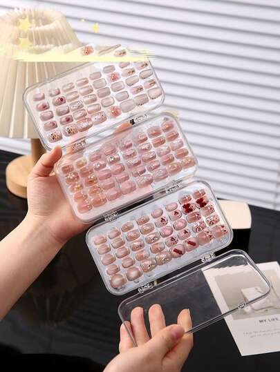 5pcs Creative Nail Art Storage Box, 3-Layer Transparent Nail Polish Display Case, Portable Dust-Proof Storage Box, Nail Tip Organizer, Jewelry Box, Suitable For Nail Stickers, Nail Tools, Large Capacity For Beach, Bathroom, Bedroom