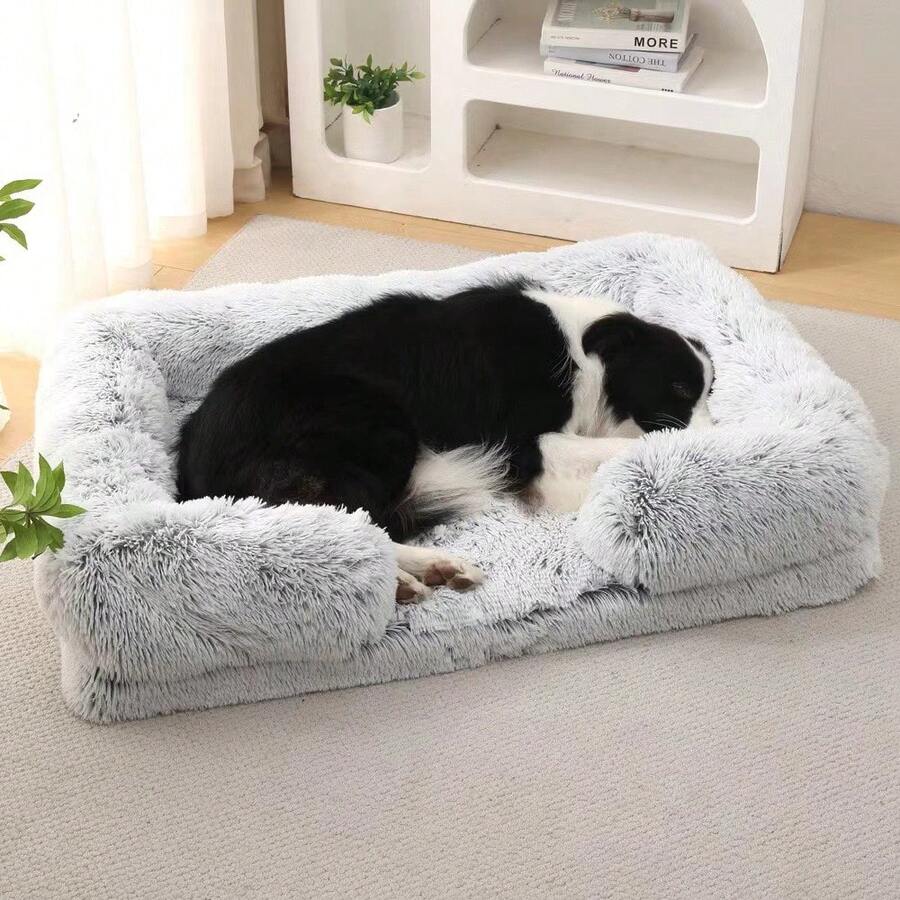 1pc Lanxing Winter Pet Bed, Plush Sofa Backrest Square Dog Bed, Includes Sponge Soft Warm Cat Sofa, Suitable For Small/Medium/Large Pets - Multicolor - View 1
