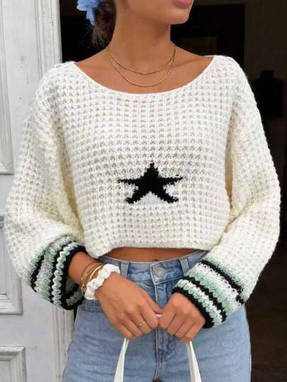 Áo len nữ dài tay cổ tròn dáng suông, thích hợp cho mùa xuân/thu hè.