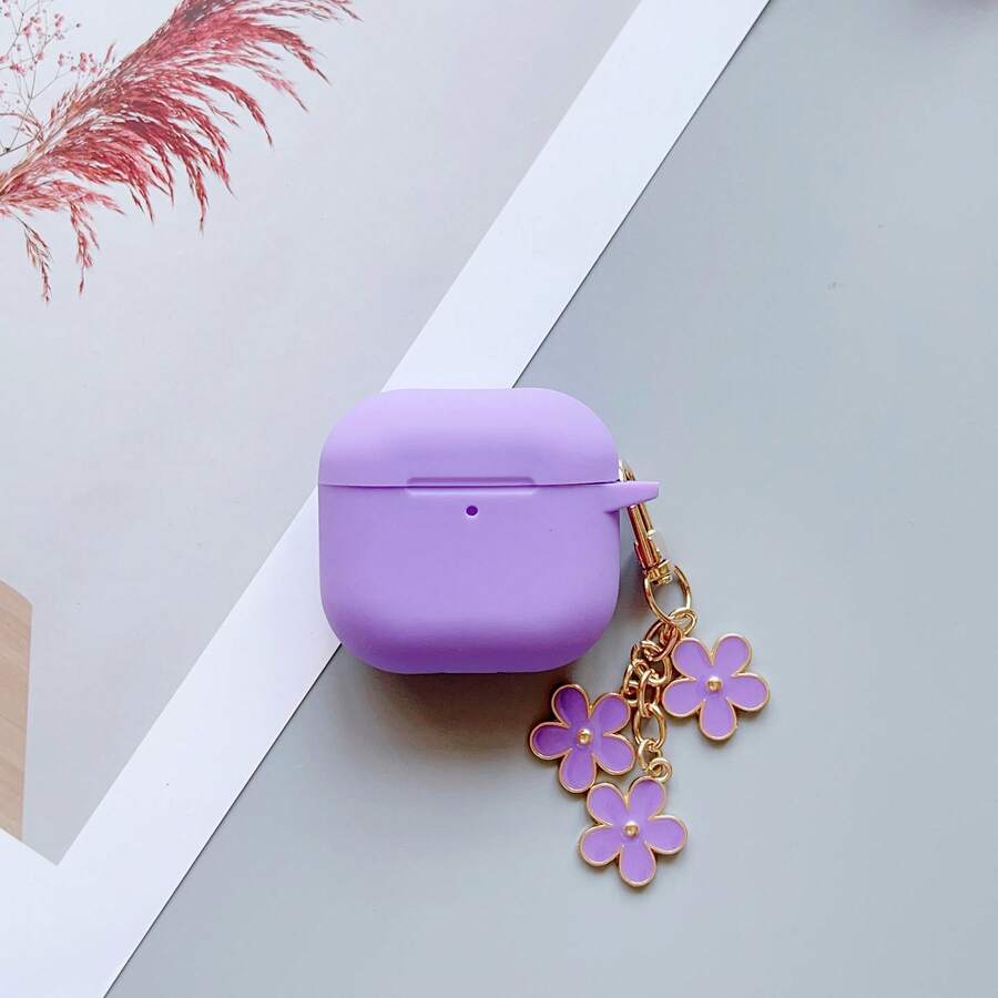 Creative Double-Sided Dripping Oil Colorful Flower Keychain Pendant For Wireless Bluetooth Earphone Case Suitable For All AirPodModels - Light Purple - View 1