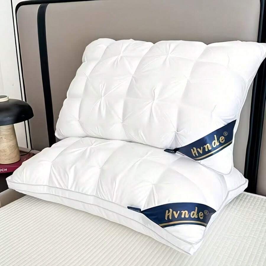 Luxury Tufted Bed Pillow Set Of 2, Plush Down Alternative Pillow, Soft Support Hotel Collection Pillow, Machine Washable For Bedroom Decor - White - View 1