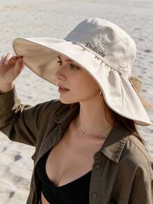 1 pieza Sombrero de verano para mujer, unicolor de ala ancha, sombrero de cubo de ala ancha, sombrero de mujer, sombrero de playa, adecuado para actividades al aire libre, vacaciones - MZ1669X - Ver 7