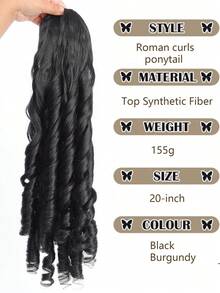 20 Inch Black Deep Wave Curly Synthetic Hair Extension, Drawstring Ponytail Clip-In, Suitable For Women Party And Daily Wear - Multicolor - View 3