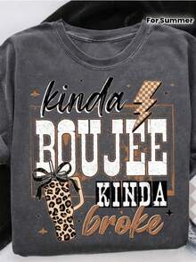 Vintage Washed Cotton Short-Sleeve T-Shirt For Women, Featuring Humorous, Elegant & Unique  Anime Prints Kinda Boujee Kinda Broke Vintage T Shirts T Shirt Men Graphic - Xám - Xem 1