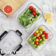 5pcs 1040ml High Borosilicate Glass Food Storage Containers With Airtight Snap Lids, Leak-Proof Meal Prep Lunch Boxes For Home Kitchen Restaurant,Suitable For Home And Restaurant Use - View 6