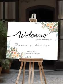 Customized Floral Party Welcome Sign - Durable PVC Signage Suitable For Weddings, Bridal Showers And Birthday Parties, Personalize With Name And Date, No Power Needed - Tabletop Decor - Multicolor - View 3